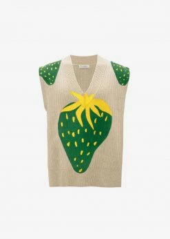 Men JW Anderson Strawberry V-Neck Vest - Natural/Green