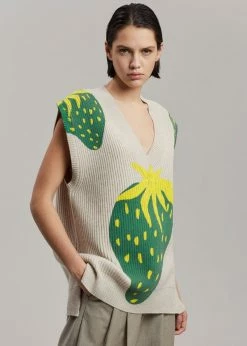 Men JW Anderson Strawberry V-Neck Vest - Natural/Green