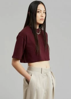 The Frankie Shop Karina Cropped T-Shirt - Bordeaux CLOTHING