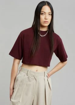 The Frankie Shop Karina Cropped T-Shirt - Bordeaux CLOTHING