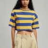 The Frankie Shop CLOTHING Karina Cropped T-Shirt - Deep Blue/Mustard