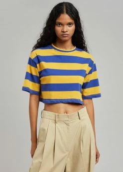The Frankie Shop CLOTHING Karina Cropped T-Shirt - Deep Blue/Mustard