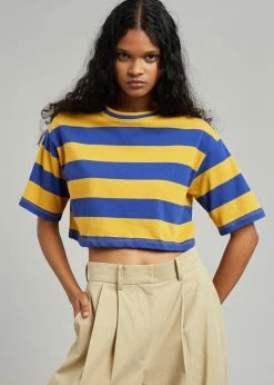 The Frankie Shop CLOTHING Karina Cropped T-Shirt - Deep Blue/Mustard