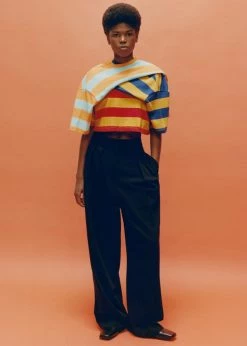 The Frankie Shop CLOTHING Karina Cropped T-Shirt - Deep Blue/Mustard