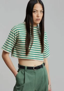 The Frankie Shop Karina Cropped T-Shirt - Green/Beige
