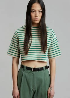 The Frankie Shop Karina Cropped T-Shirt - Green/Beige