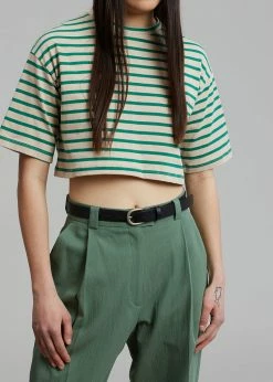 The Frankie Shop Karina Cropped T-Shirt - Green/Beige