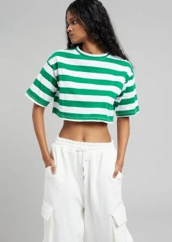 The Frankie Shop CLOTHING Karina Cropped T-Shirt - Green/White