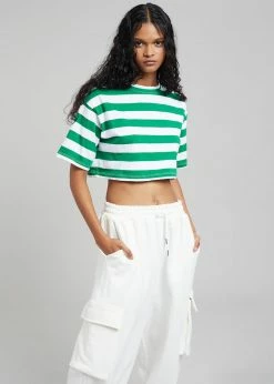 The Frankie Shop CLOTHING Karina Cropped T-Shirt - Green/White