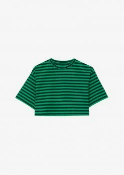 The Frankie Shop CLOTHING Karina Cropped T-Shirt - Kelly Green/Navy