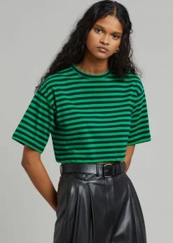 The Frankie Shop CLOTHING Karina Cropped T-Shirt - Kelly Green/Navy