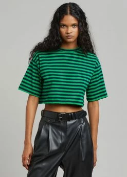 The Frankie Shop CLOTHING Karina Cropped T-Shirt - Kelly Green/Navy