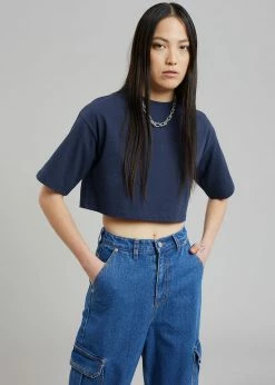 The Frankie Shop Karina Cropped T-Shirt - Navy CLOTHING