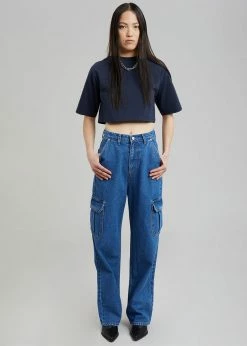 The Frankie Shop Karina Cropped T-Shirt - Navy CLOTHING