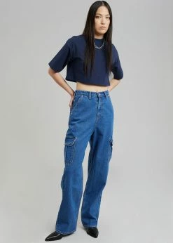 The Frankie Shop Karina Cropped T-Shirt - Navy CLOTHING