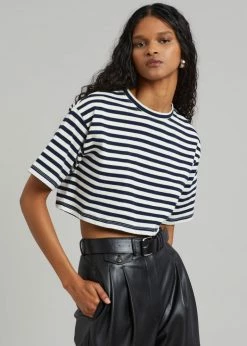 Promo π€© The Frankie Shop CLOTHING Karina Cropped T-Shirt - Navy/Off White π₯ 9 The Frankie Shop CLOTHING Karina Cropped T-Shirt - Navy/Off White