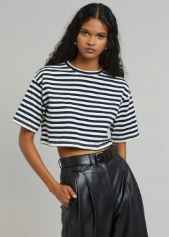 The Frankie Shop CLOTHING Karina Cropped T-Shirt - Navy/Off White