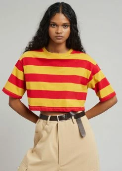 The Frankie Shop Karina Cropped T-Shirt - Red/Mustard CLOTHING
