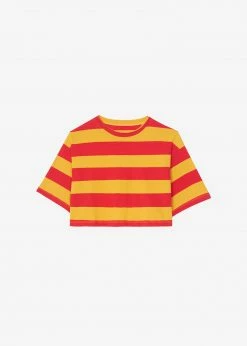 The Frankie Shop Karina Cropped T-Shirt - Red/Mustard CLOTHING