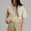 The Frankie Shop Karina Cropped T-Shirt - Sand CLOTHING