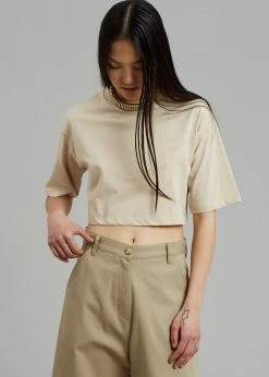 The Frankie Shop Karina Cropped T-Shirt - Sand CLOTHING