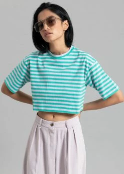 The Frankie Shop CLOTHING Karina Cropped T-Shirt - Sea Green/Lilac