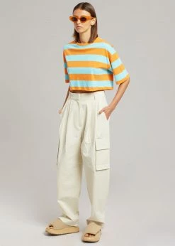 The Frankie Shop Karina Cropped T-Shirt - Turquoise/Bright Orange CLOTHING