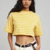 The Frankie Shop Karina Cropped T-Shirt - Yellow Gold/Off White