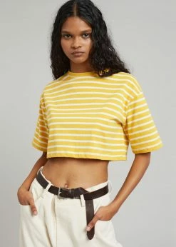 The Frankie Shop Karina Cropped T-Shirt - Yellow Gold/Off White