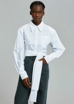 Buy π The Frankie Shop Kepa Padded Cropped π Shirt - White π 14 The Frankie Shop Kepa Padded Cropped Shirt - White