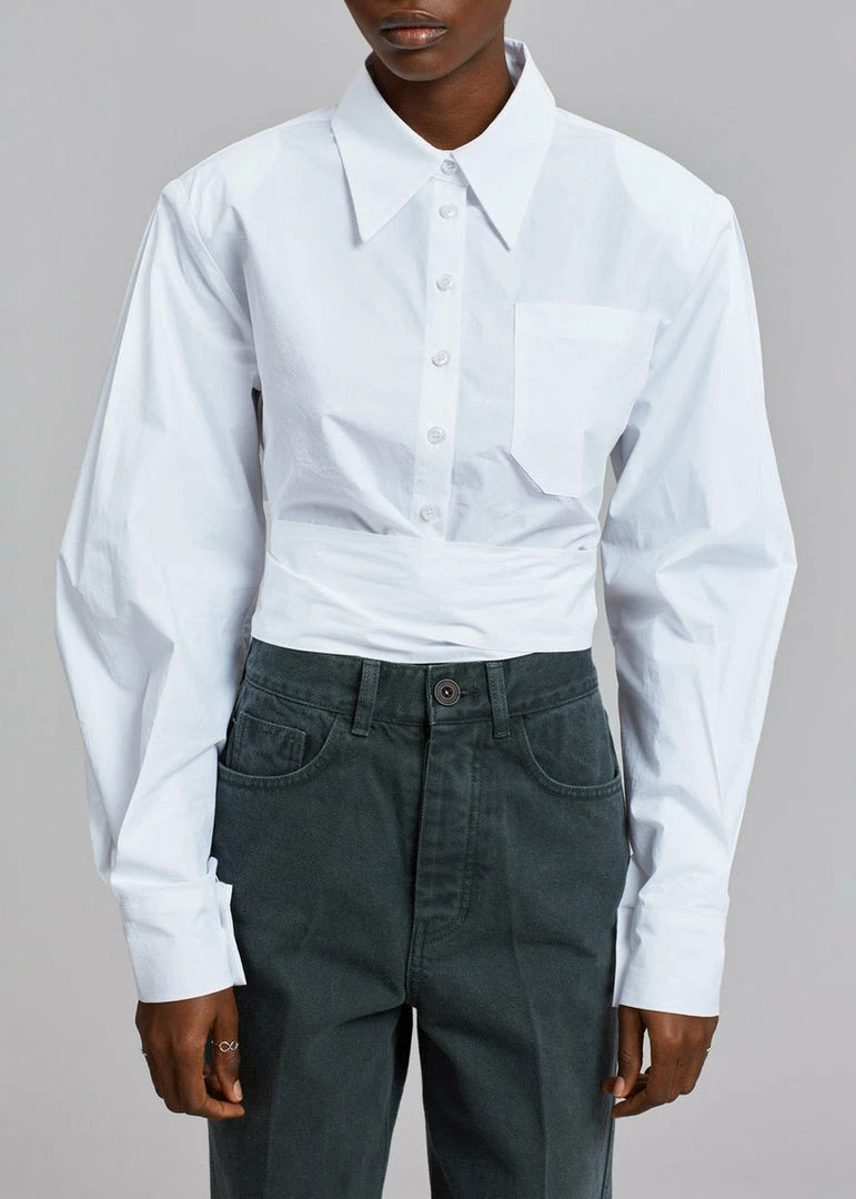 Buy π The Frankie Shop Kepa Padded Cropped π Shirt - White π 7 The Frankie Shop Kepa Padded Cropped Shirt - White