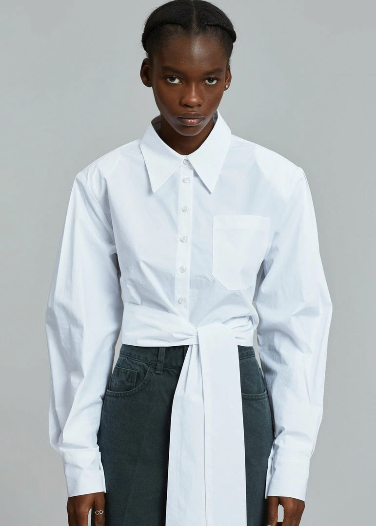 Buy π The Frankie Shop Kepa Padded Cropped π Shirt - White π 8 The Frankie Shop Kepa Padded Cropped Shirt - White