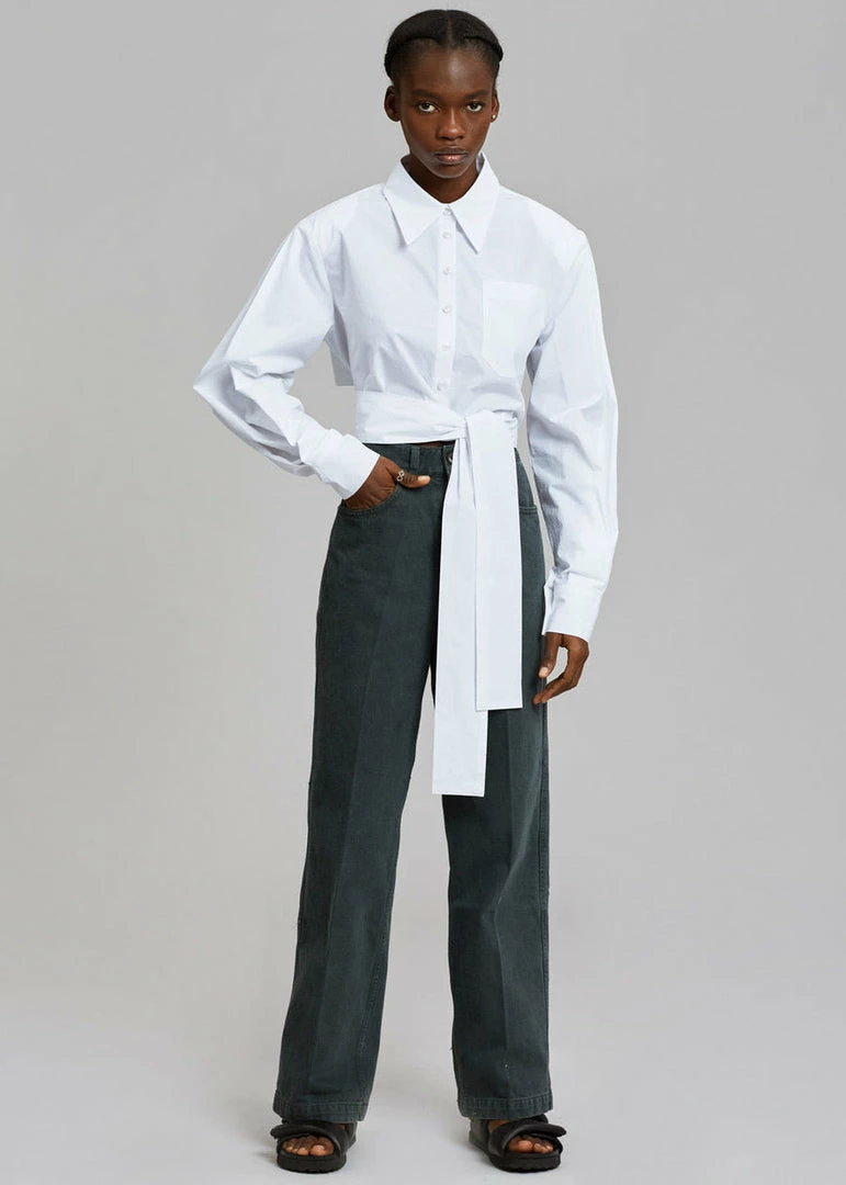 Buy π The Frankie Shop Kepa Padded Cropped π Shirt - White π 5 The Frankie Shop Kepa Padded Cropped Shirt - White