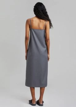 The Frankie Shop Kivi Thin Strap Dress - Dark Grey CLOTHING