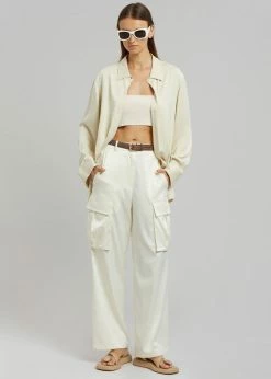 The Frankie Shop Lauren Silky Cargo Pants - Cream CLOTHING