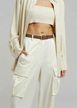 The Frankie Shop Lauren Silky Cargo Pants - Cream CLOTHING