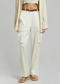 The Frankie Shop Lauren Silky Cargo Pants - Cream CLOTHING