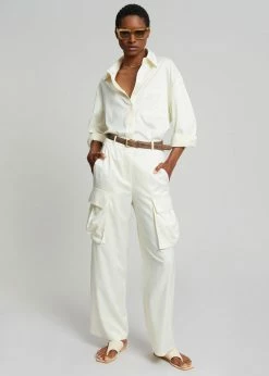 The Frankie Shop Lauren Silky Cargo Pants - Cream CLOTHING