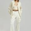 The Frankie Shop Lauren Silky Cargo Pants - Cream CLOTHING