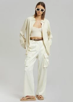 The Frankie Shop Lauren Silky Cargo Pants - Cream CLOTHING