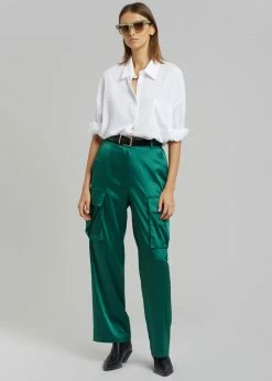 The Frankie Shop Lauren Silky Cargo Pants - Green CLOTHING