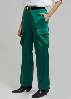 The Frankie Shop Lauren Silky Cargo Pants - Green CLOTHING
