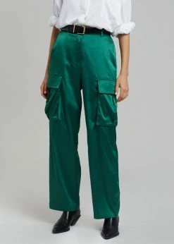 The Frankie Shop Lauren Silky Cargo Pants - Green CLOTHING