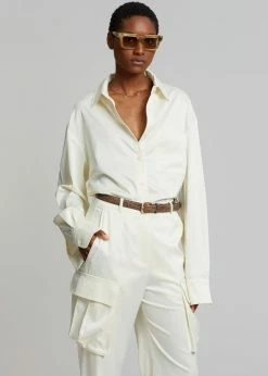 The Frankie Shop CLOTHING Lauren Silky Shirt - Cream