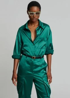 The Frankie Shop CLOTHING Lauren Silky Shirt - Green