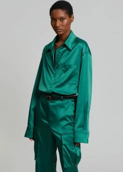 The Frankie Shop CLOTHING Lauren Silky Shirt - Green