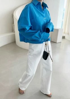 The Frankie Shop CLOTHING Lawan Cropped Shirt - Ocean