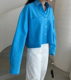 The Frankie Shop CLOTHING Lawan Cropped Shirt - Ocean