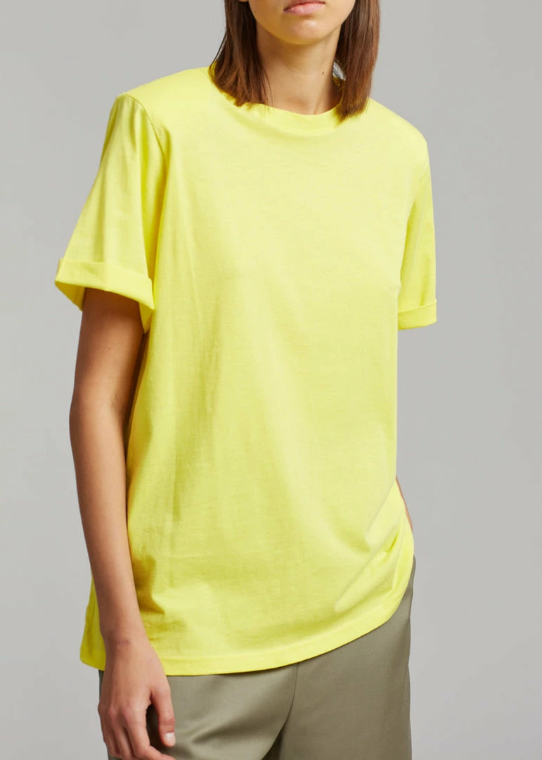 Best deal 𧨠The Frankie Shop CLOTHING Lena Padded Shoulder Tee - Blazing Yellow βοΈ 2 The Frankie Shop CLOTHING Lena Padded Shoulder Tee - Blazing Yellow