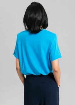 The Frankie Shop Lena Padded Shoulder Tee - Cobalt CLOTHING